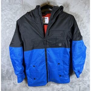 Volcom Snowboard Ski Jacket Youth Medium Blue Black Hooded 8K Waterproof